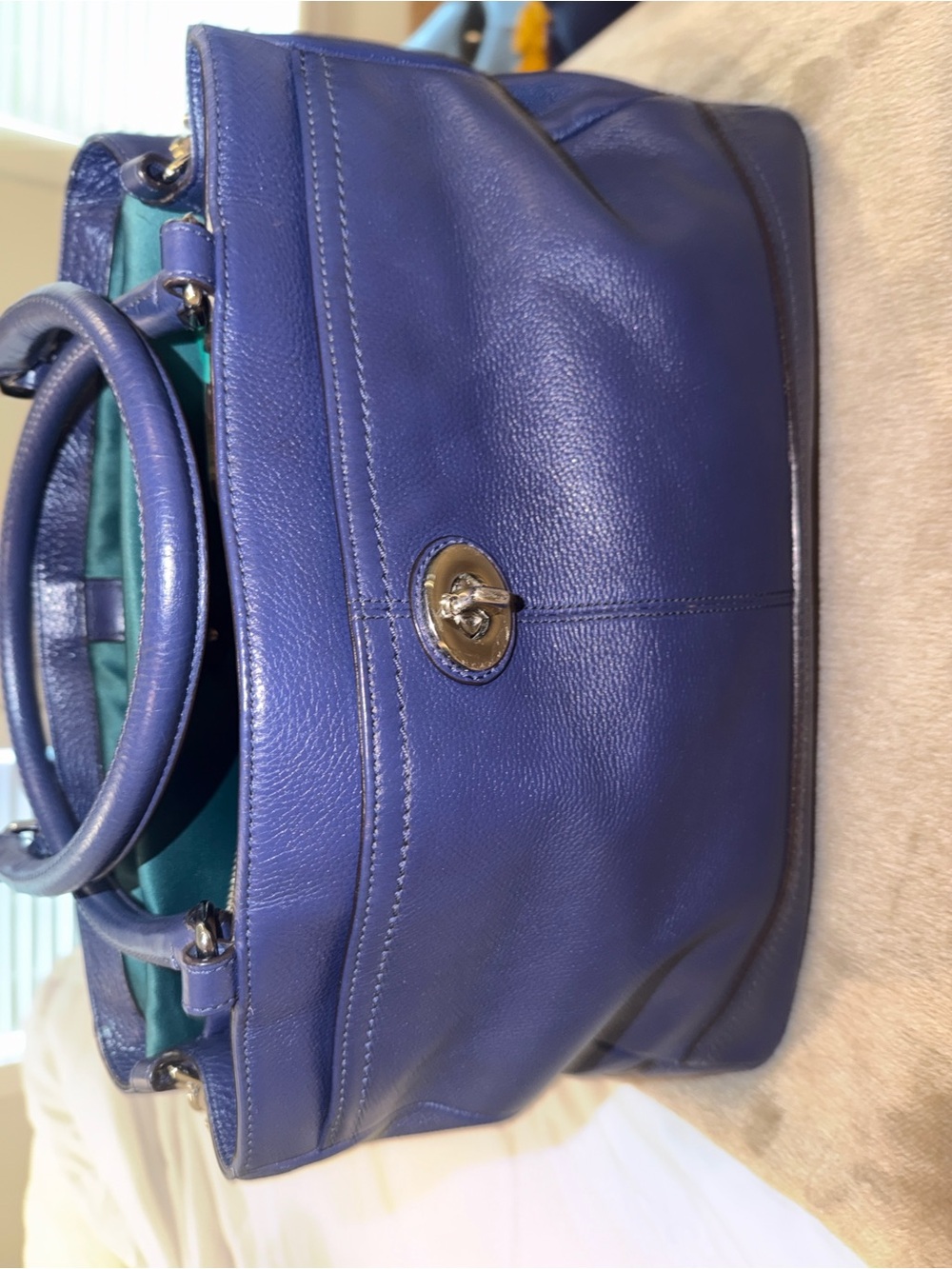 Coach Park Carryall Blue Leather and Emerald lining. - Picture 3 of 13